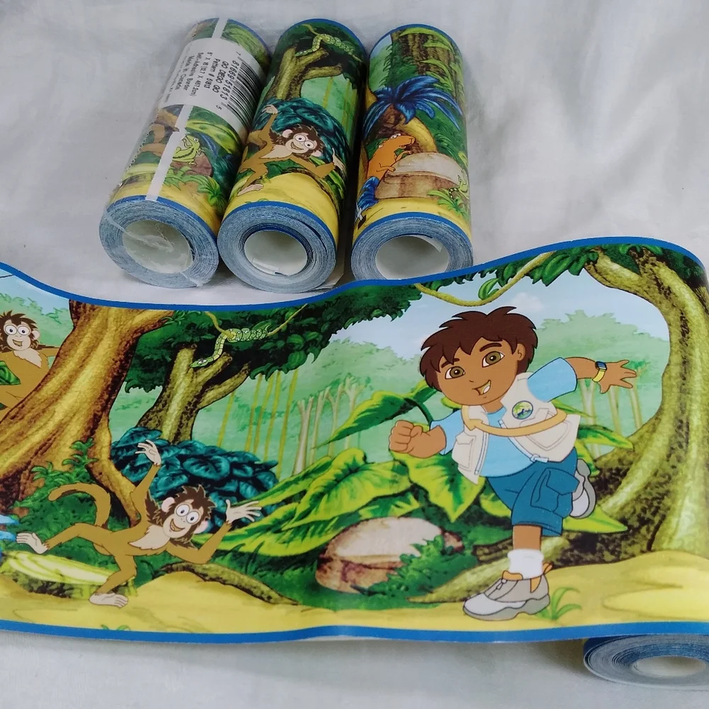 Lot of 4 Rolls Go Diego Go Wallpaper BORDER Boy Monkey Forest Jungle 5”x15 Foot